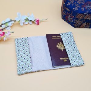 Passport cover with pink gold fans