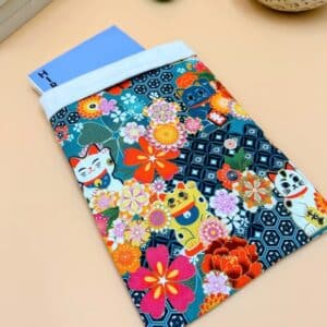 Pochette à livre chat verte